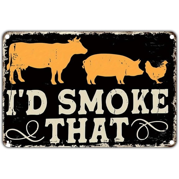 Vintage Farm Animal BBQ Grill Tin Sign, Cow Pig Chicken Barbecue Metal Wall Art for Garden Yard Porch Home Kitchen Decor, 8 x 12 in