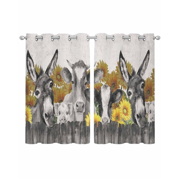 Vintage Farm Animals Sheer Curtains 39 Inch Length 2 Panels Set for Living Room/Bedroom, Cute Cow Pig Sunflower Kitchen Curtains Grommet Semi-Sheer Curtains Drapes Voile Window Treatments 27.5"x39"x2