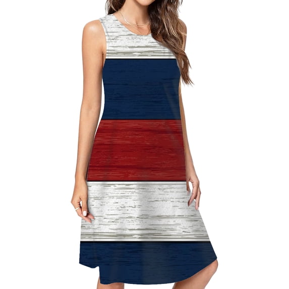 Vintage Farm Barn Red, Blue And White Dress Elegant Party Dresses Evening Dresses Women Dress Sleeveless Dress Ladies Dresses