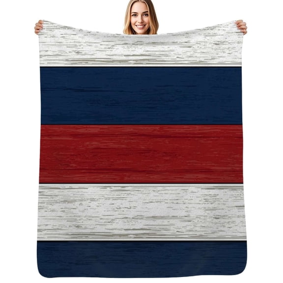 Vintage Farm Barn Red, Blue And White Flannel Blankets Soft Throw Blanket Winter Travel Office Outdoor Bedspread