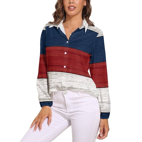 Vintage Farm Barn Red, Blue And White Long Sleeve Blouse Woman Streetwear Casual Shirts Summer Oversize Woman Streetwear Clothing Birthday Present