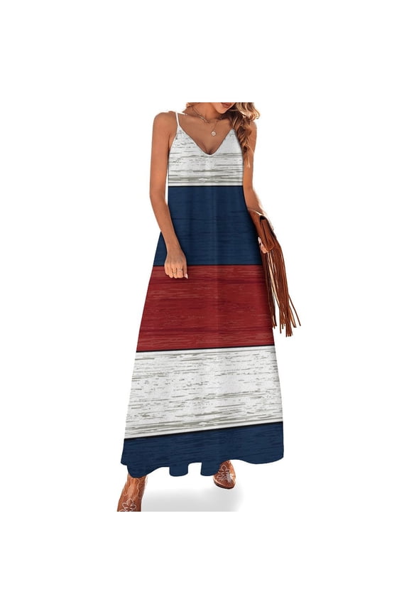 Vintage Farm Barn Red, Blue And White Sleeveless Dress Dresses Women Summer Women's Summer Clothing