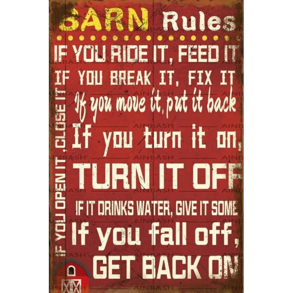 Vintage Farm Barn Rules Cowboy Theme Metal Sign Funny Wall Art for Bar Cafe Bathroom Kitchen Garden Stables 8x12 Inch