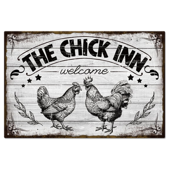 Vintage Farm Chick Inn Metal Tin Sign Chicken Rooster Hen 8x12in/30x20cm Art Plaque Poster Wall Decor for Home Farm Inn CoopDIY
