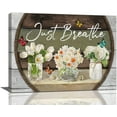 thumbnail image 1 of Vintage Farm Flower Bathroom Decor Wall Art Rustic Farmhouse Floral Butterfly Just Breathe Wooden Pictures Wall Decor Canvas Painting Prints Artwork Home Decorations Framed for Bedroom Kitchen 16"x12", 1 of 6