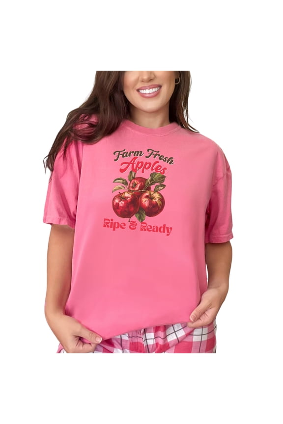 Vintage Farm Fresh Apples T-Shirt, Retro Fruit Graphic Tee, Fall Harvest Shirt, Apple Picking Top, Rustic Country Apparel, Crunchberry Comfort Colors T-Shirt, XL