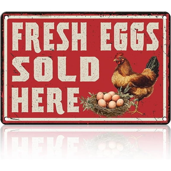 Vintage Farm Fresh Eggs Chicken Coop Metal Sign Funny Fresh Eggs Sale Here Farm Tin Poster Outdoor Farmers Market Wall Decor 12x8 Inch