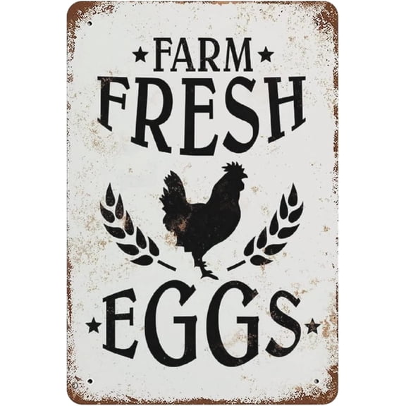 Vintage Farm Fresh Eggs Metal Sign,Farmhouse Style Tin Signs For Chicken Coop Rustic Kitchen Garden Decor Farmhouse Style 8"12"