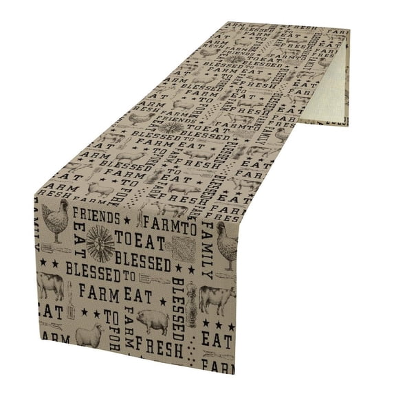 Vintage Farm Fresh Text Barnyard Animal Table Runner, Rustic Farmhouse Country Style Decorative Table Runner for Dining Table Centerpiece