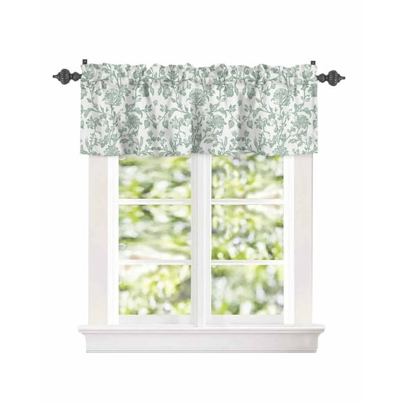 Vintage Farm Green Floral Pattern Curtain Valances for Kitchen Windows,Rod Pocket Short Valance Pastoral Flower on White Window Treatment for Living Room Bathroom Bedroom,42" x 18"-1 Panel
