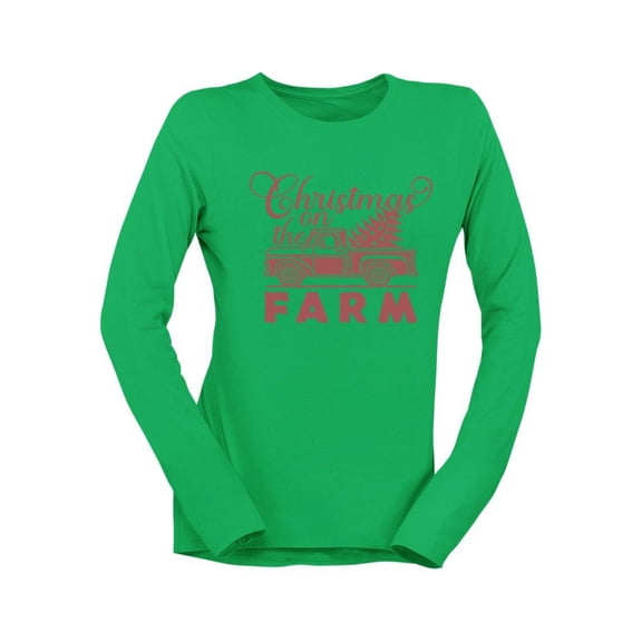 Vintage Farm Holiday Christmas Women's Long Sleeve