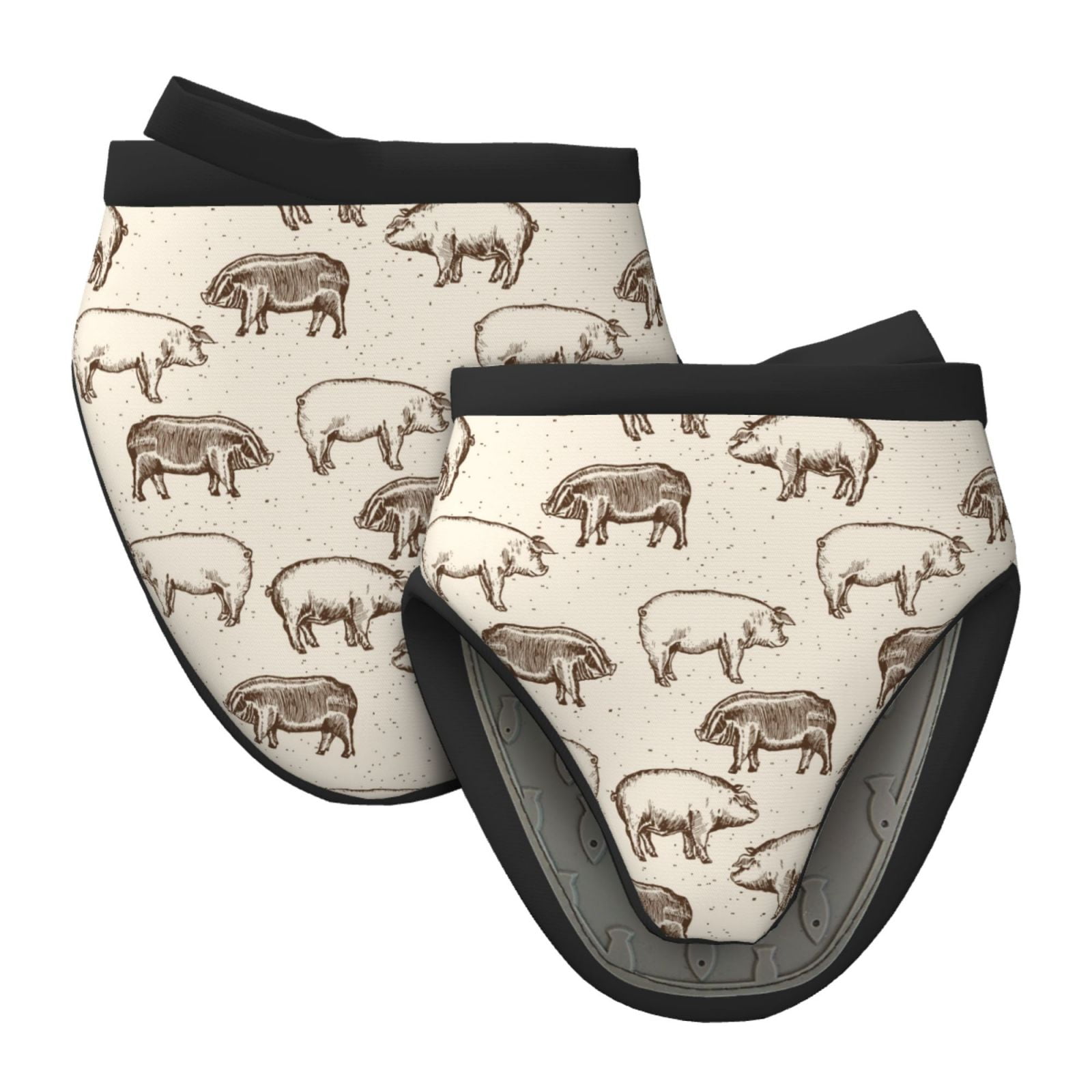 Vintage Farm Pigs Oven Mitts Heat Resistant, Soft Lining Silicone Mini