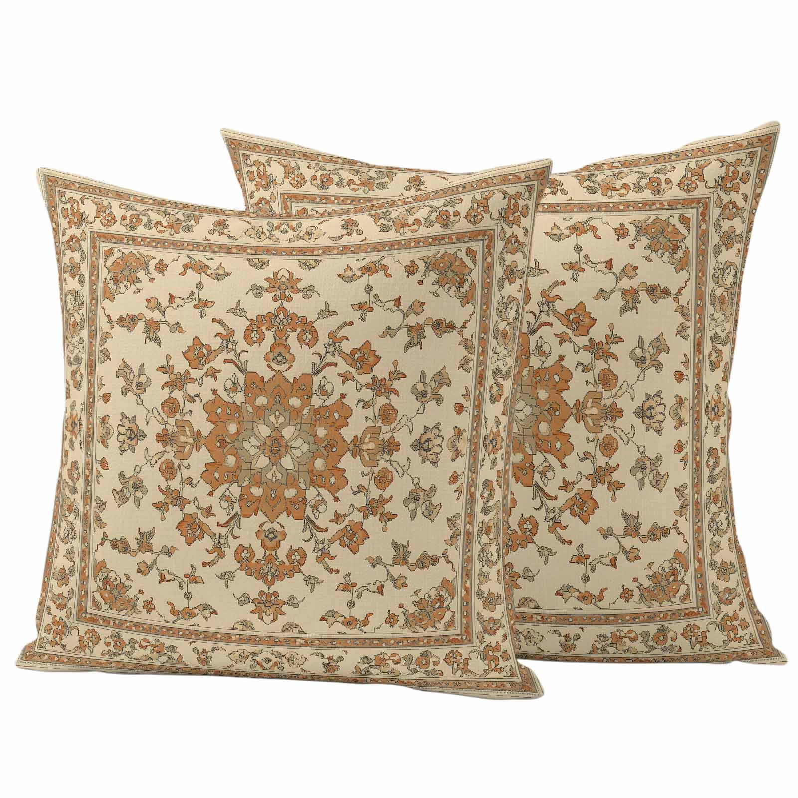 Vintage Farm Pillow Covers 2 Pack Bohemian Style Brown Boho Farmhouse Pillowcase Waterproof Outdoor Throw Pillow Cover for Patio Garden Square Cushion 20”x20”