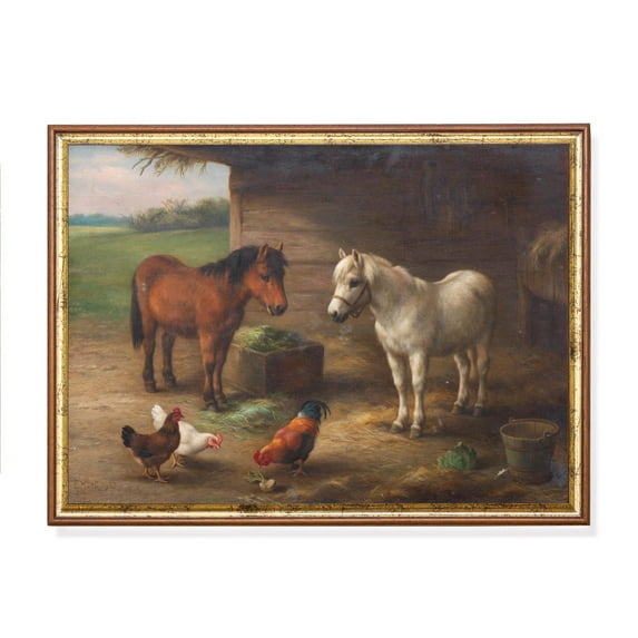 Vintage Farm Poster Ponies, Rooster & Hens - 1925 E. Hunt Artwork Home Decor, 12x18 UNFRAMED