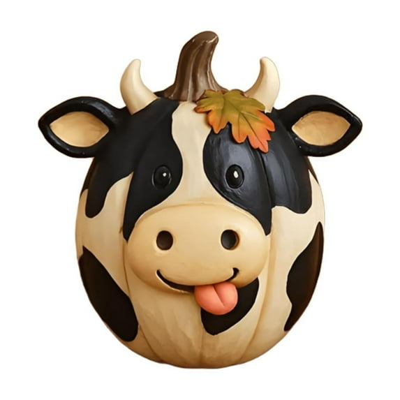 Vintage Farm Pumpkin Decorations - Resin Pumpkin Statue Cute Ornaments Suitable for Porch Garden Yard Indoor Tabletop (Cow)