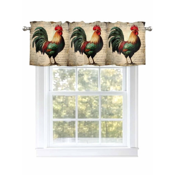 Vintage Farm Rooster Valances for Windows, Rod Pocket Kitchen Valance Curtains - Soft & Washable Small Window Treatment for Living Room,&nbsp;Bathroom, Country Style , 42x12 Inch, 1 Panel