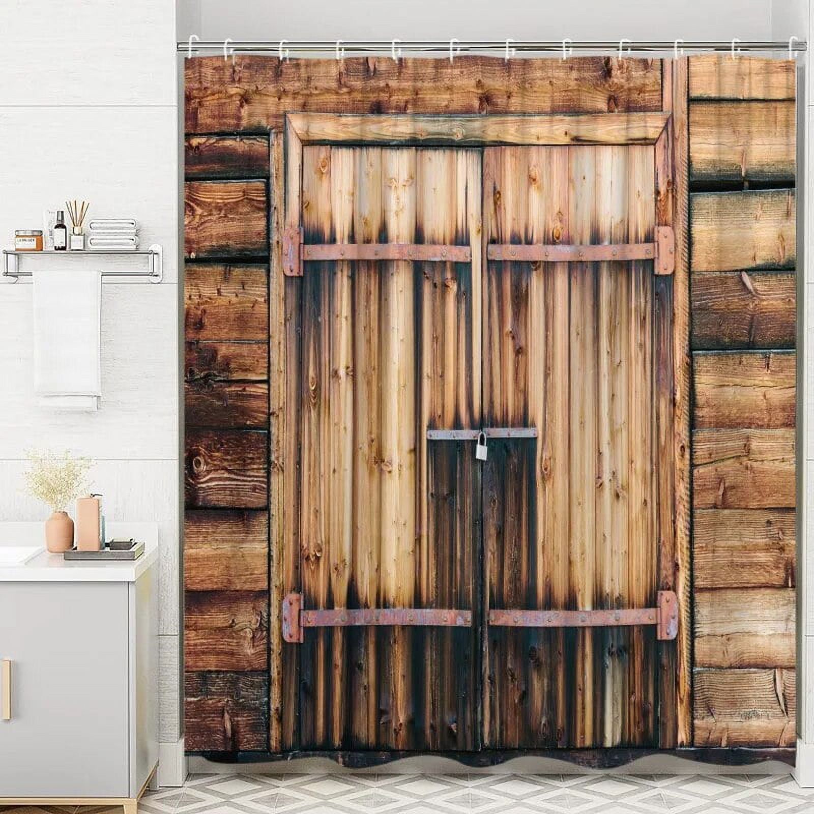 Vintage Farm Shower Curtain Barn Door Boardwalk Door Horseshoe Flower