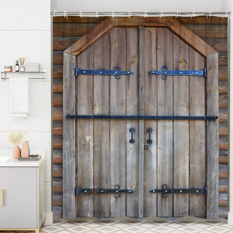 Vintage Farm Shower Curtain Barn Door Boardwalk Door Horseshoe Flower