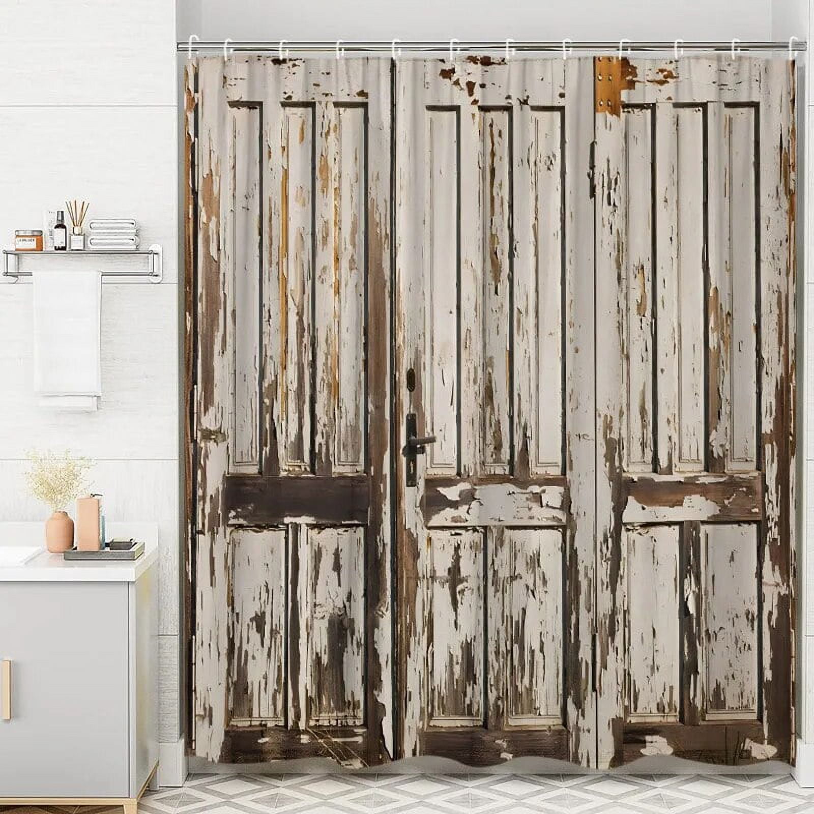 Vintage Farm Shower Curtain Barn Door Boardwalk Door Horseshoe Flower