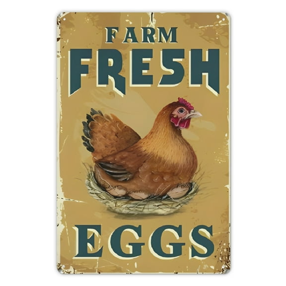[Vintage Farm Signs] HEMITONG Vintage Farm Fresh Eggs Tin Signs | 8×12 Inch Funny Chicken Coop Metal Signs Outdoor Chicken Decor For Chicken Lovers Chicken House Decor