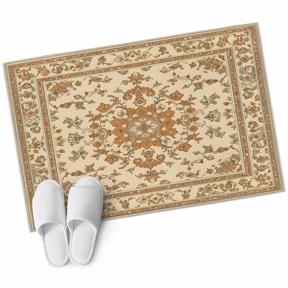 Vintage Farm Washable Area Rug 2 x 3 ft Bohemian Style Brown Boho Farmhouse , Soft Non Slip Rugs Stain Repellent Indoor Felt Carpet for Living Dining Room Bedroom Home Office