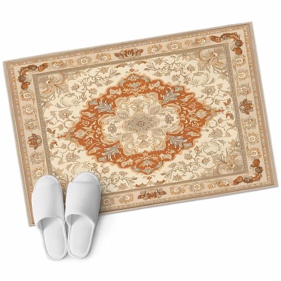 Vintage Farm Washable Area Rug 2 x 3 ft Orange Flower Bohemian Style Farmhouse , Soft Non Slip Rugs Stain Repellent Indoor Felt Carpet for Living Dining Room Bedroom Home Office
