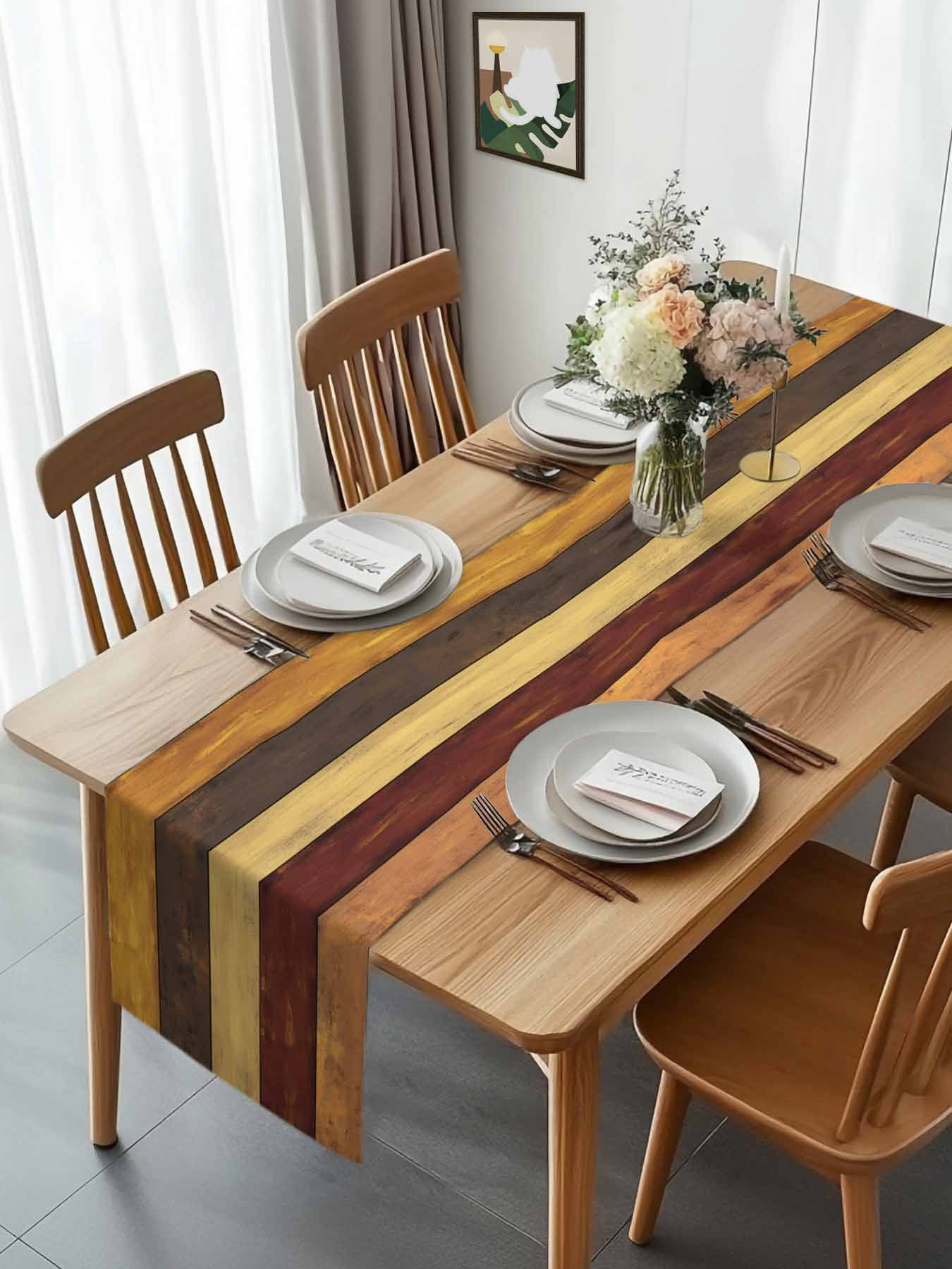 Vintage Farm Wood Plank Table Runner 90 Inches Long, Farmhouse Rustic Wood Grain Table Runners Tabletop Scarf Kitchen Dining Tables Decoration for Home Party Indoor Outdoor