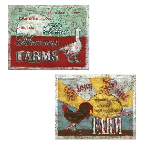 Vintage Farm to Table Country Organic Eggs, Free Range Poultry and Hand Crafted Cheese; Country Rustic; Two 14x11" Poster