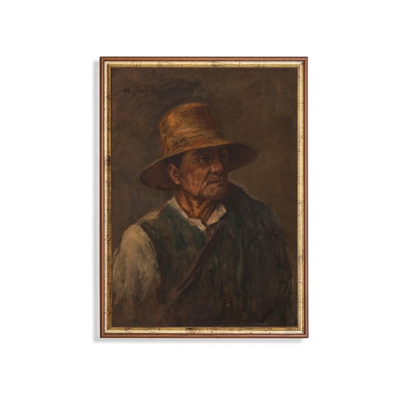 Vintage Farmer Portrait Poster Rustic Farmhouse Wall Art Unframed Paper Print