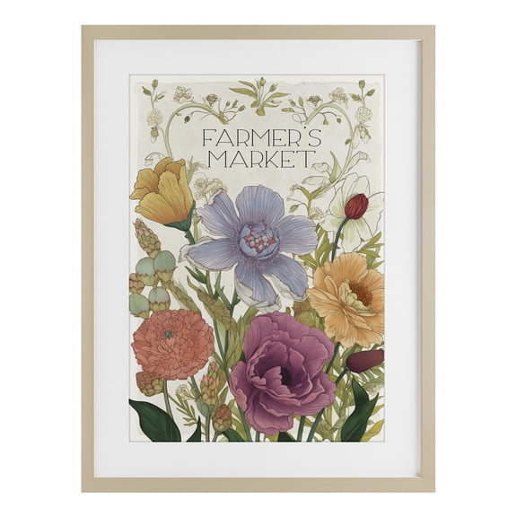 Vintage Farmer's Market Garden Birch Framed Print Under Glass, design by Sasha