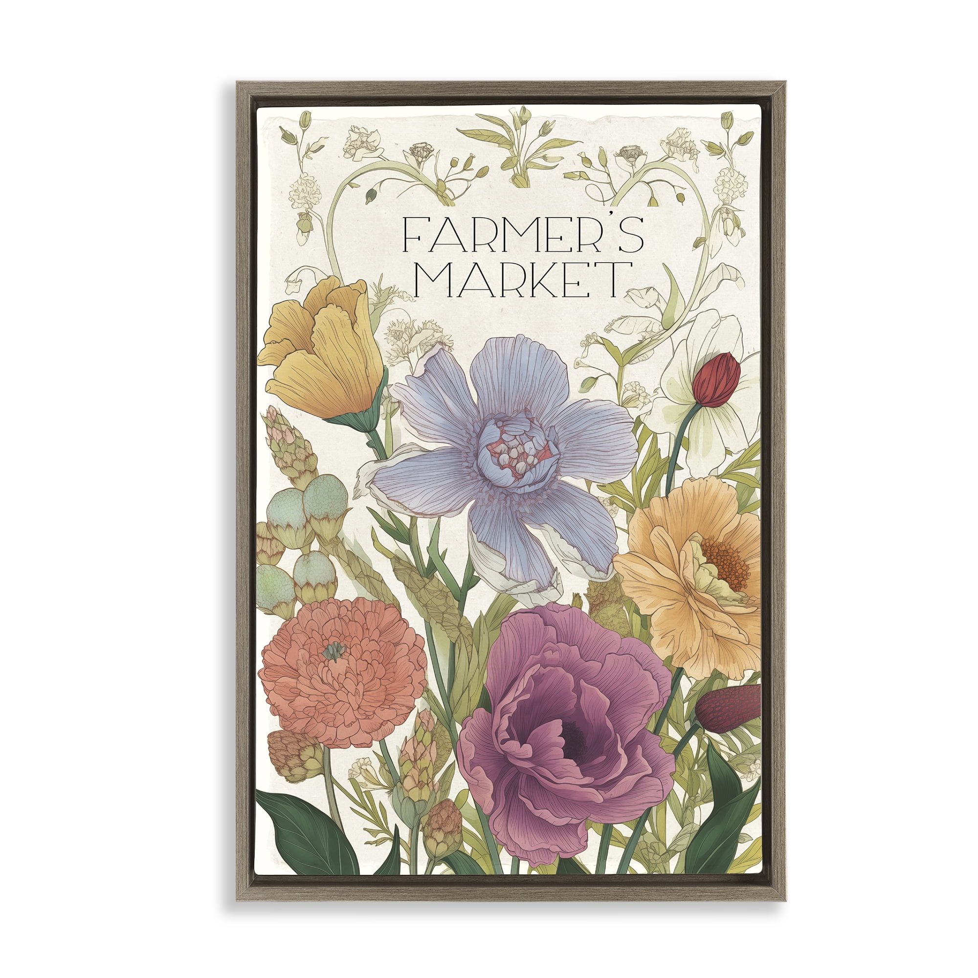 Vintage Farmer's Market Garden Brown Framed Floater Canvas Wall Art, design by Sasha