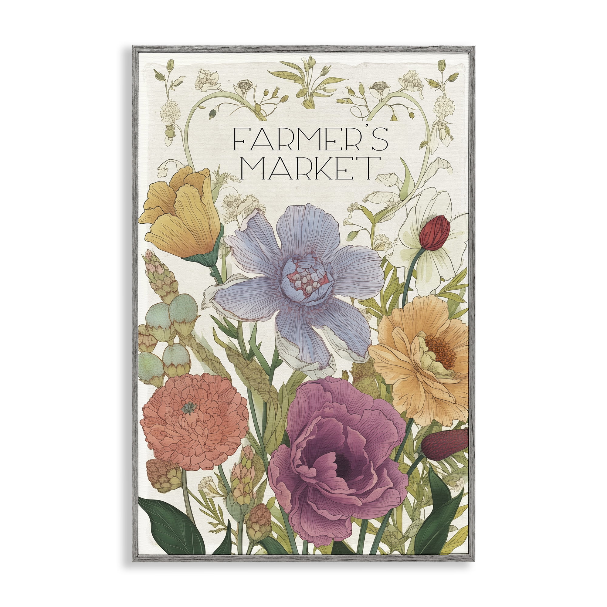 Vintage Farmer's Market Garden Gray Framed Giclee Art, design by Sasha