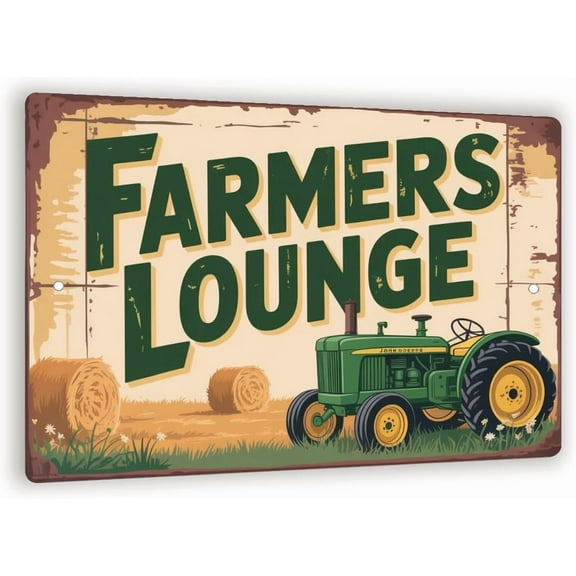Vintage Farmers Lounge Metal Sign Rustic Tractor Wall Art With Green Style Design, Retro Farmhouse Barn Decor 8x12