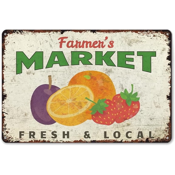 Vintage Farmers Market Aluminum Wall Sign Rustic Decor 8x12 Inch Metal Poster for Living Room Kitchen Bathroom Bedroom Patio