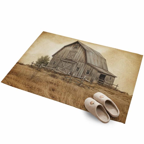 Vintage Farmhouse 2'x3' Small Rugs for Entryway Front Door Kitchen Sink Area, Vintage Farm Broken Wooden Fence Dry Hay Field Soft Sturdy Mats Washable Non Slip Rectangle Area Rug