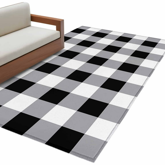 Vintage Farmhouse 3'x5' Washable Rug, Black and White Checkered Non-Slip Area Rugs for Entryway Kitchen Classroom, Dorm Throw Carpet, Low Pile Soft Indoor Floor Mat