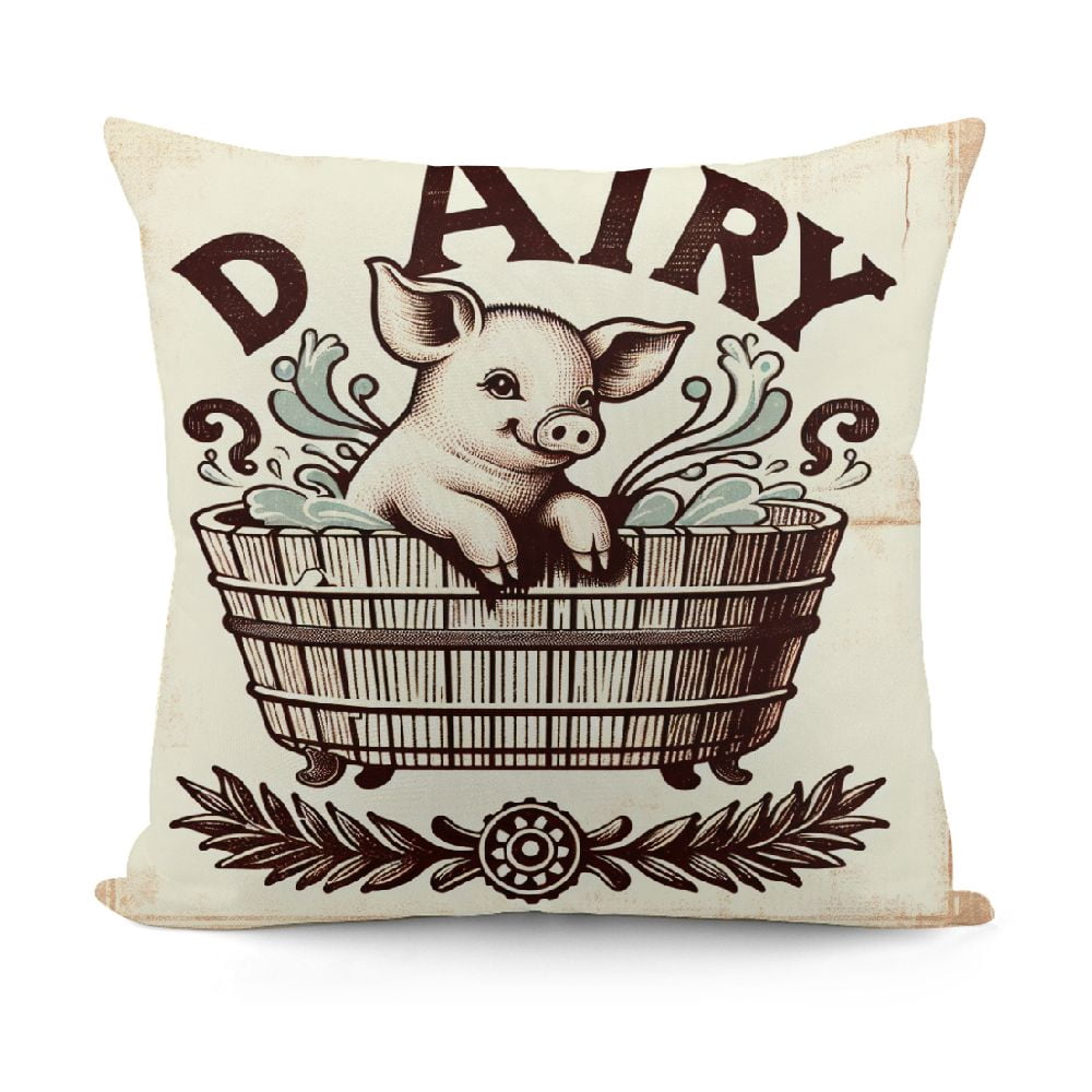 Set Of 4 Farmhouse Pillow Covers - Buffalo Plaid Farm Animal Decor 18x18 Inch