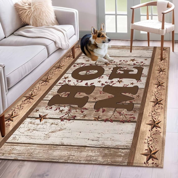 Vintage Farmhouse Area Rugs 2.7'x5', Washable Small Throw Rugs for Kitchen Bedroom, Retro Home Text Country Star Wooden Indoor Outdoor Rug Non-Slip Low Pile Carpet Runner Reversible Floor Mats