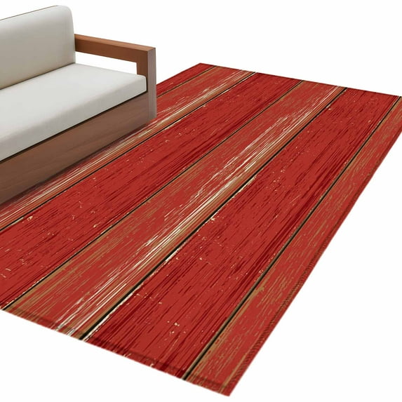 Vintage Farmhouse Area Rug 3x5ft Abstract Red Wood Grain Texture Non-Slip Washable Square Rugs Soft Felt Indoor Floor Mat for Bedroom Kitchen Living Room Bathroom