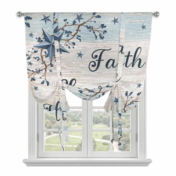 Vintage Farmhouse Balloon Curtains for Bedroom/Front Door/Bathroom, Blue Country Texas Star Vines Wooden Tie Up Curtains 63 Inch Length Light Filtering Kitchen Curtains Shades for Windows 46"x63"