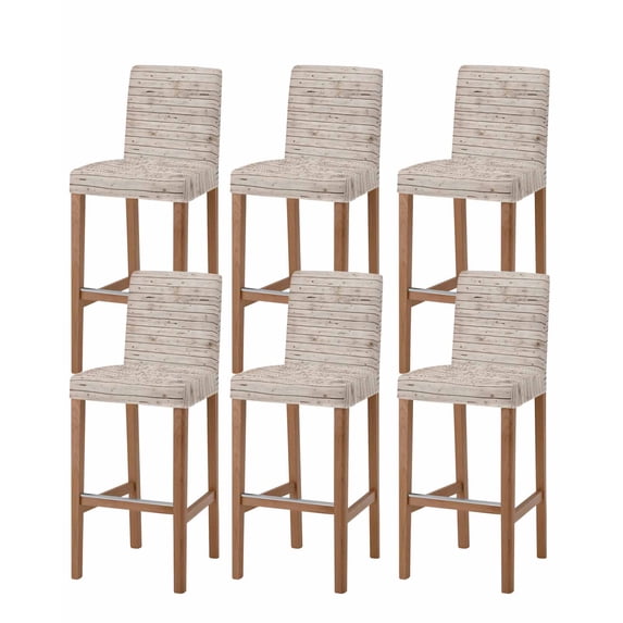 Vintage Farmhouse Bar Stool Covers Set of 6, Country Retro Beige Wooden Grain Stretch Washable Bar Chair Covers with Backs, Removable Pub Counter Height Chair Cover for Kitchen Dining Room Cafe
