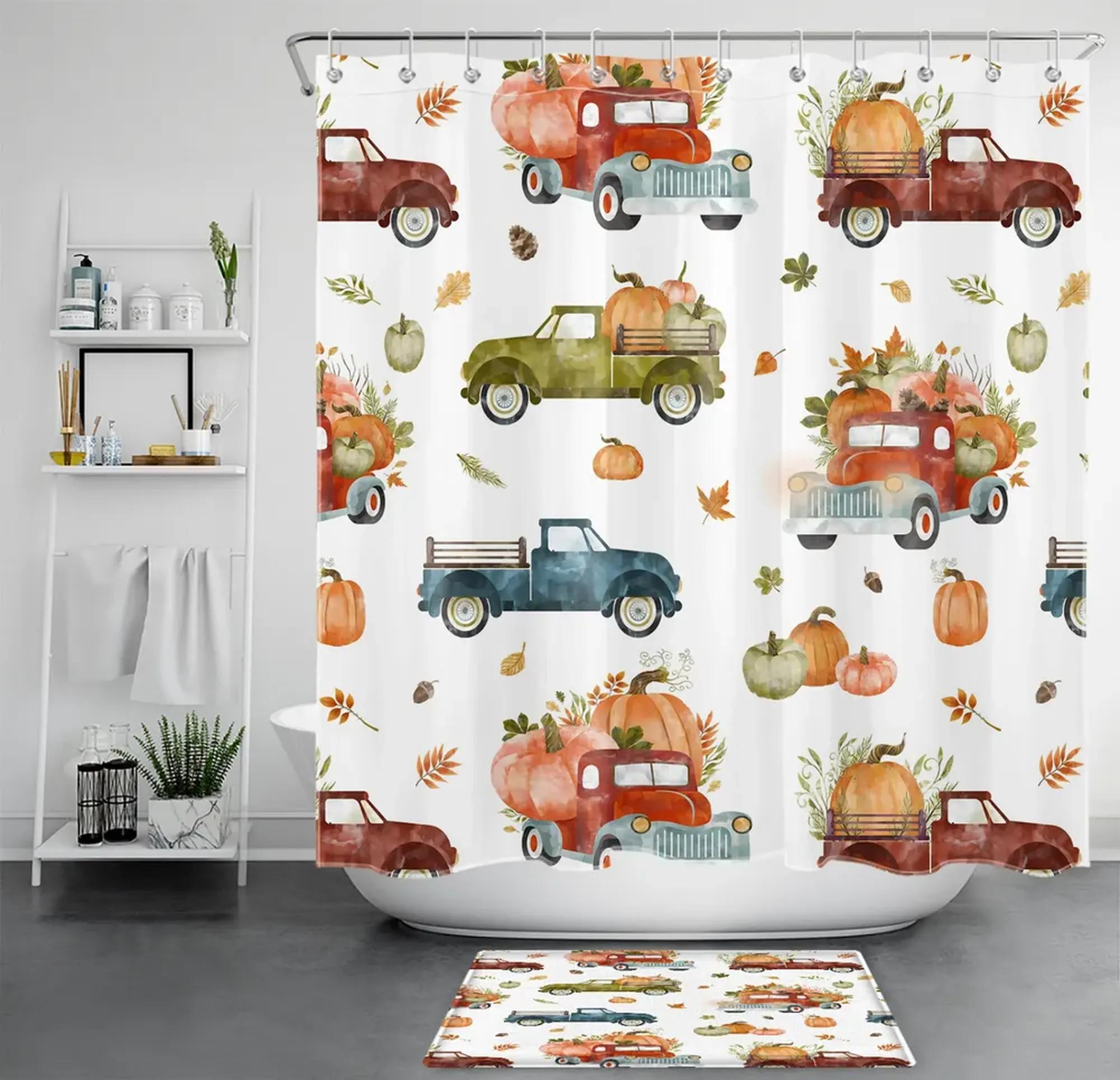 Vintage Farmhouse Bathroom Decor Rustic Truck Shower Curtain with