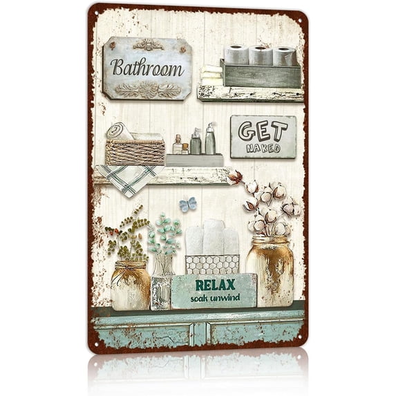 Vintage Farmhouse Bathroom Metal Tin Signs Rustic Flower Bathroom Decor Wall Art Country Bathroom Wall Decor 16X24 Inches