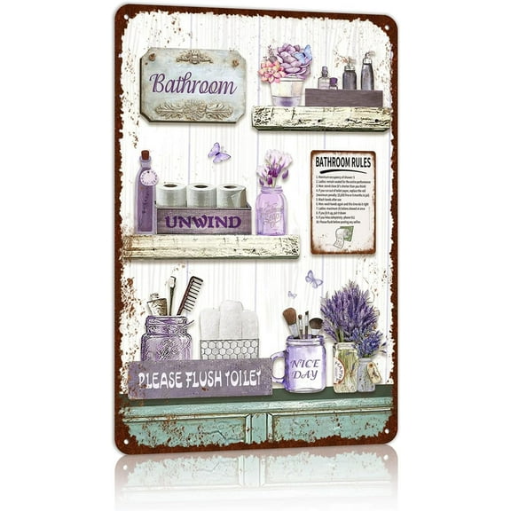 Vintage Farmhouse Bathroom Metal Tin Signs Rustic Flower Bathroom Decor Wall Art Country Bathroom Wall Decor 16X24 Inches