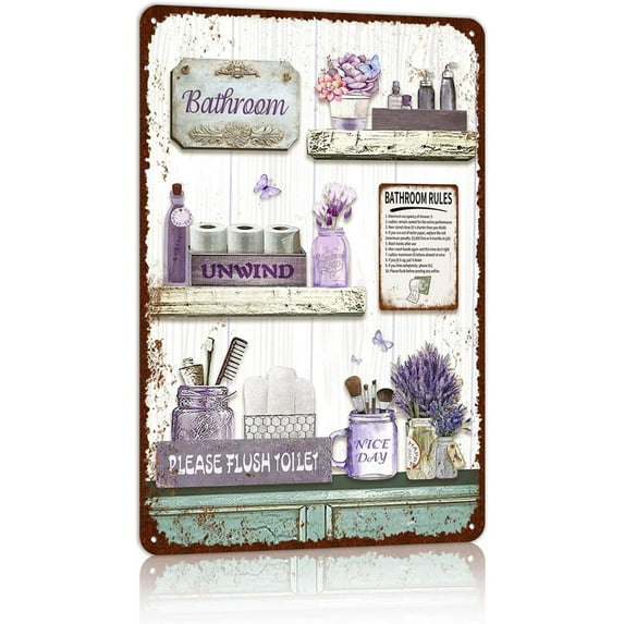 Vintage Farmhouse Bathroom Metal Tin Signs Rustic Flower Bathroom Decor Wall Art Country Bathroom Wall Decor 16X24 Inches