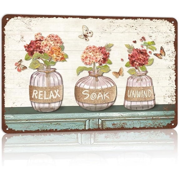 Vintage Farmhouse Bathroom Metal Tin Signs Rustic Flower Bathroom Decor Wall Art Country Bathroom Wall Decor 8X12 Inches