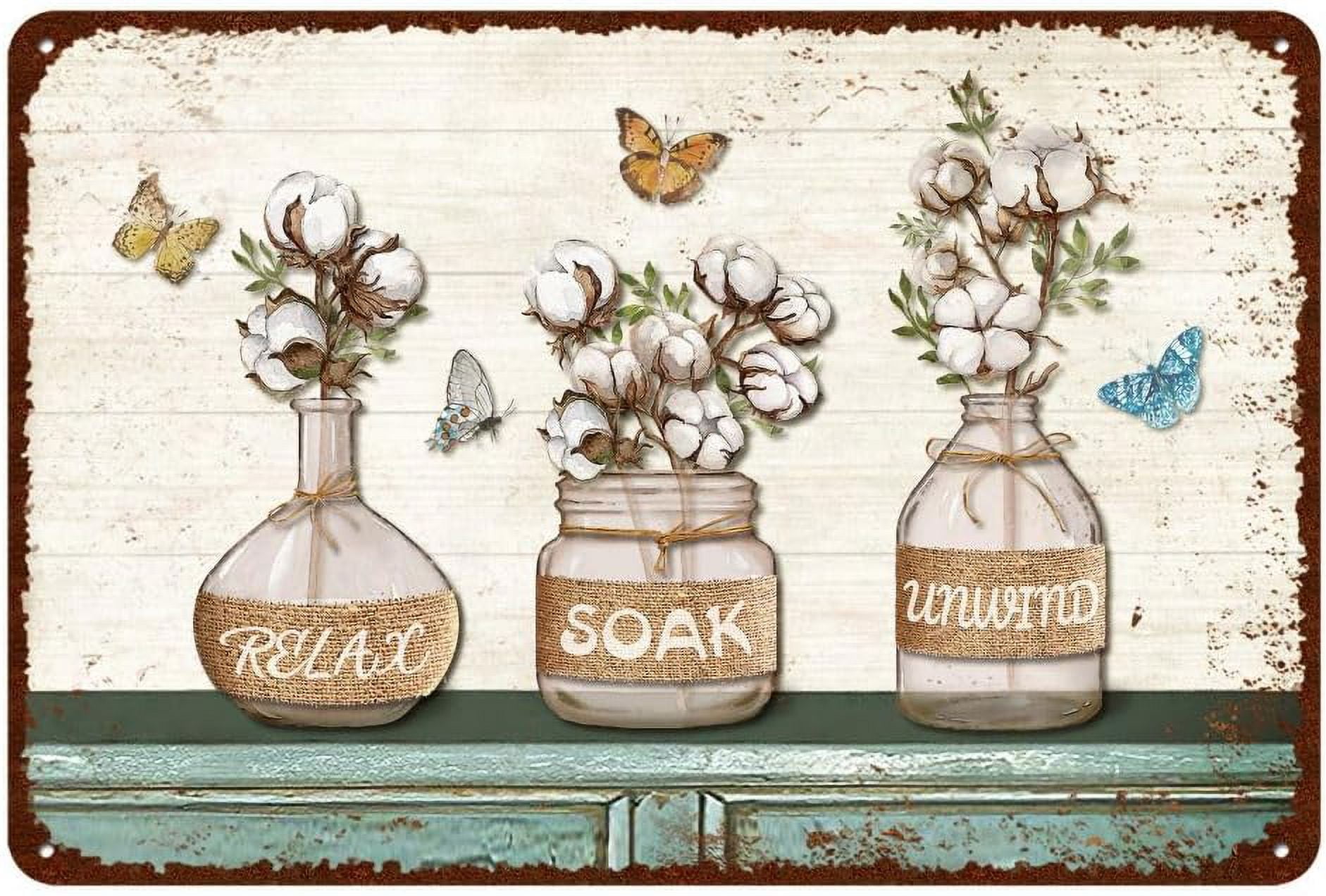 NICKSUN Vintage Farmhouse Bathroom Metal Tin Signs Rustic Flower ...