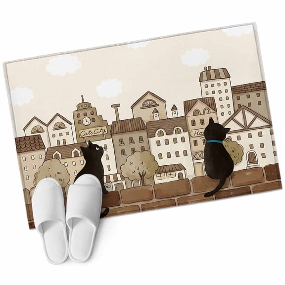 Vintage Farmhouse Bathroom Rug Washable 2x3 Entryway Rug Non Slip Country Houses Cats Cloud Beige Front Door Mat Low Pile Indoor Doormat Throw Floor Carpet for Kitchen Bedroom Entrance