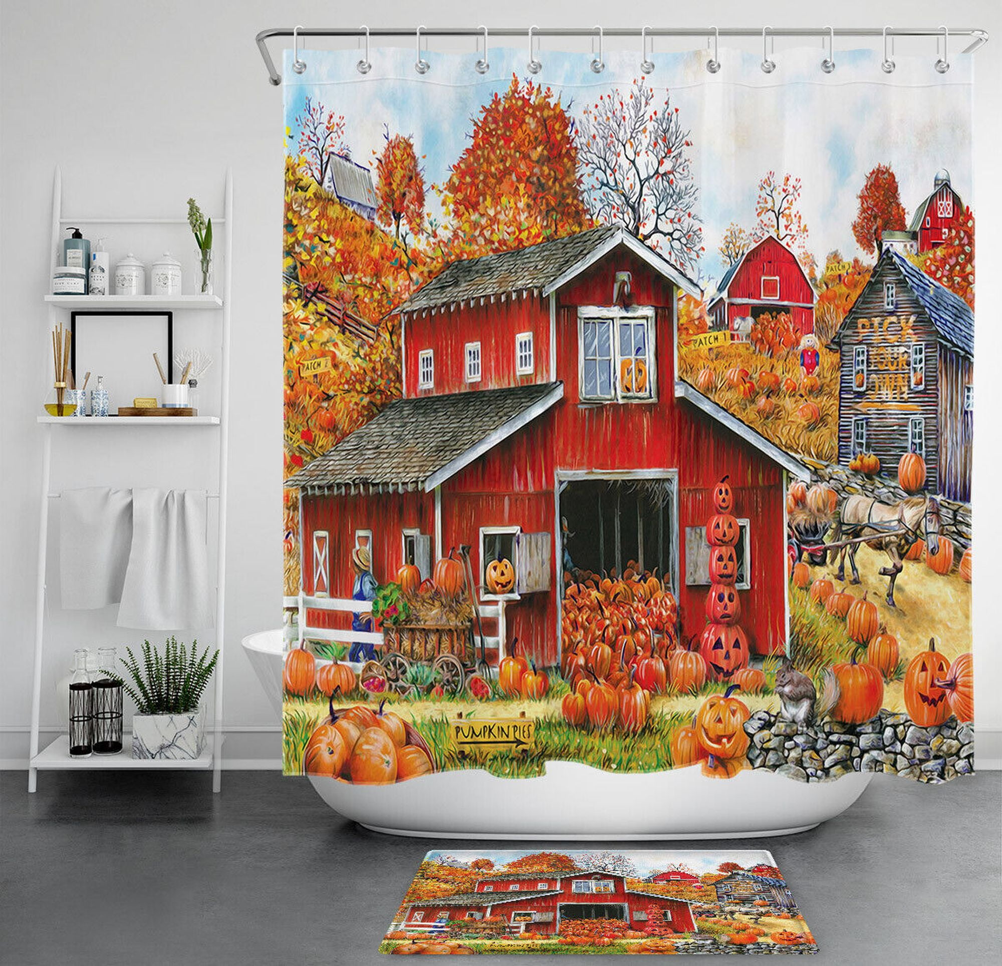 Vintage Farmhouse Bathroom Shower Curtain Set - Rustic Harvest Decor ...