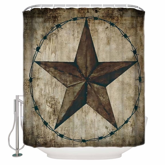 Vintage Farmhouse Bathroom Shower Curtains with 12 Hooks Polyester Waterproof Shower Curtain for Stalls and Bathtubs Rustic Western Texas Star Shabby Art Decorative Bathroom Curtain 60x72 Inches